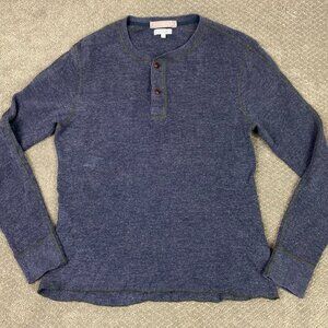 Wallace & Barnes Thermal Henley Shirt Men's Large Blue Waffle Knit Long Sleeeve